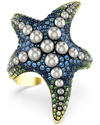 Swarovski Bracciale rigido idyllia, crystal pearls, stella marina, multicolore, placcato color oro - Blu