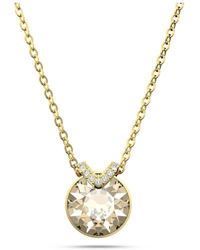 Swarovski Bella V Pendant Necklace With Round Golden Center Crystal And Clear Crystal Pavé On Gold-tone Finished Chain - Metallic
