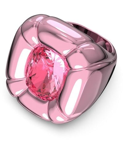 Swarovski Dulcis Cocktail Ring With Pink Cushion-cut Crystal On Iridescent Pink Aluminum Band