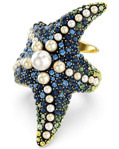Swarovski Anillo de cóctel idyllia, crystal pearls, estrella de mar, multicolor, baño tono oro - Azul