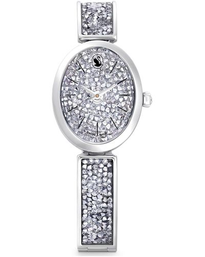 Swarovski Reloj crystal rock oval, fabricado en suiza, brazalete de metal - Blanco