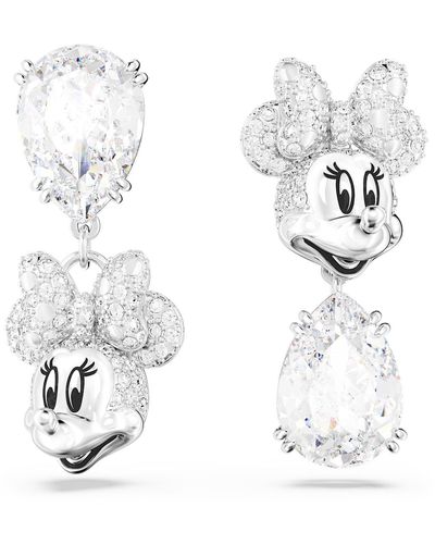 Swarovski Pendants d'oreilles disney minnie mouse, design asymétrique - Blanc