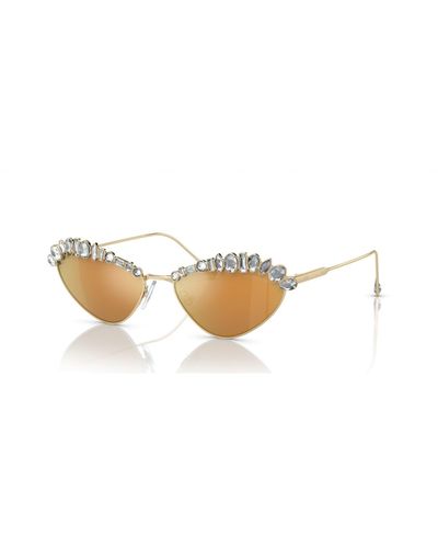 Swarovski Sonnenbrille, Statement, Katzenaugen-Form, SK7009EL, Goldfarben - Weiß