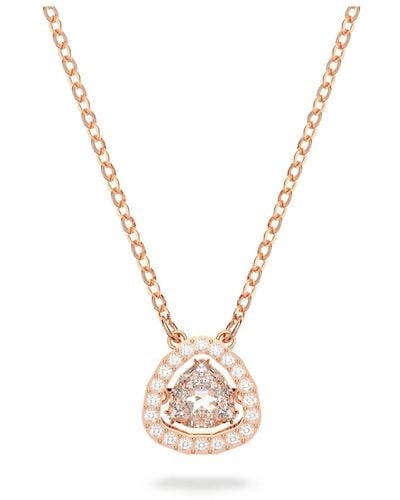 Swarovski Millenia Pendant Necklace With A White Trilliant Cut Crystal On A Rose Gold-tone Setting And Crystal Pavé On A Simple Chain - Metallic