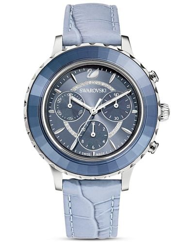 Swarovski Reloj octea lux chrono, fabricado en suiza, correa de piel - Azul