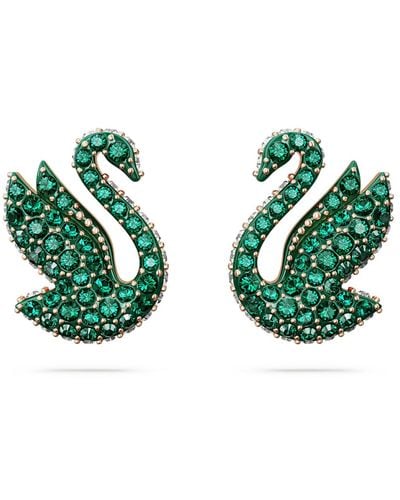 Swarovski Iconic Swan Stud Earrings - Green