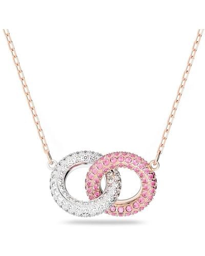 Swarovski Stone Pendant Necklace With Interlocking Circle Design - Pink