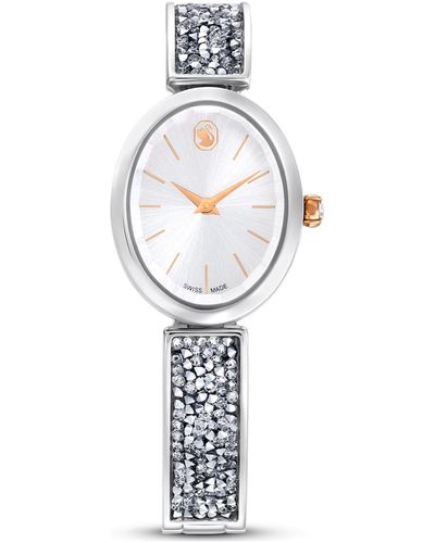 Swarovski Orologio crystal rock oval, fabbricato in svizzera, bracciale di metallo, bianco, acciaio inossidabile - Metallizzato