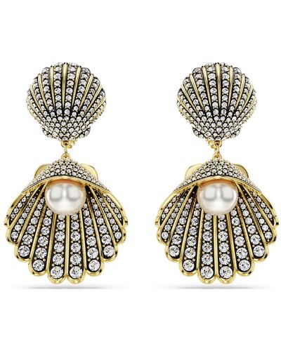 Swarovski Orecchini a clip idyllia, crystal pearl, conchiglia, bianchi, placcato color oro - Metallizzato