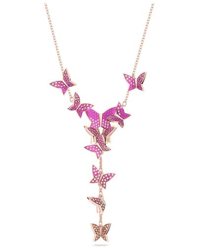 Swarovski Lilia Y-necklace With Pink Butterfly Motifs And Pink Crystal Pavé