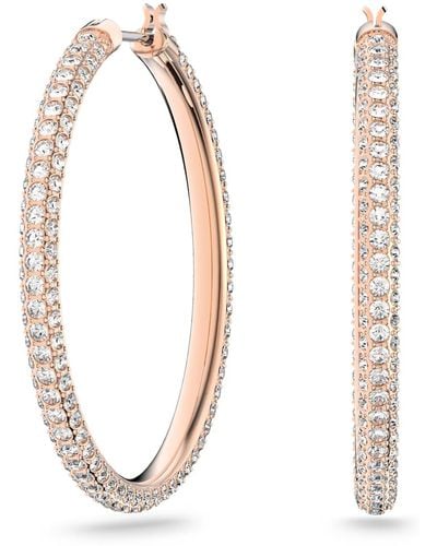 Swarovski Stone Hoop Pierced Earrings With Pink Crystals In A Rose-gold Tone Plated Setting - White