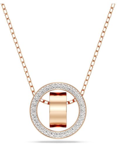 Swarovski Hollow Pendant Necklace With Double Circle Motif In Rose Gold Tone And White Crystal Pavé On A Rose Gold-tone Finish Chain - Metallic