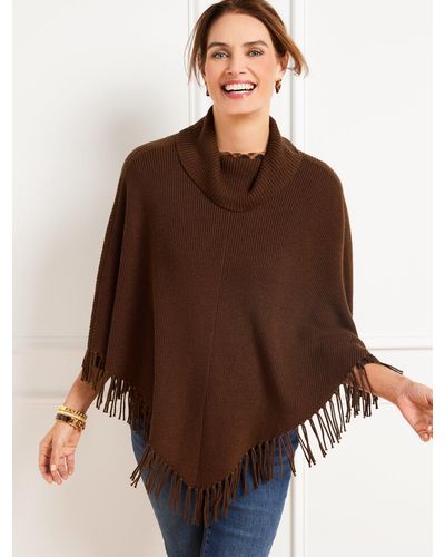 Talbots Plus Exclusive Fringe Knit Poncho - Brown