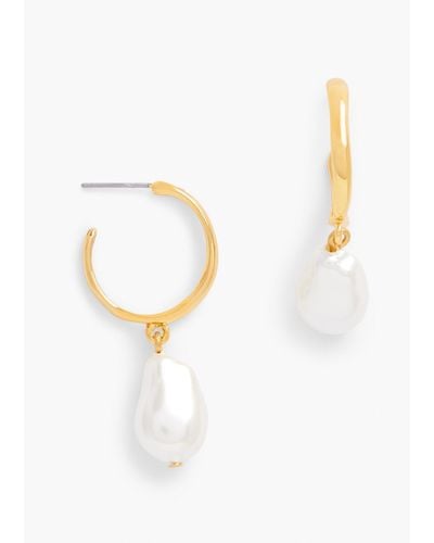 Talbots Classic Pearl Hoop Earrings - White