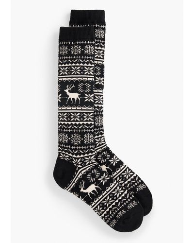 Talbots Deer Fair Isle Boot Socks - Black