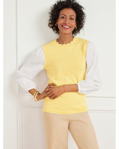 Talbots Woven Sleeve Pullover Sweater - Yellow