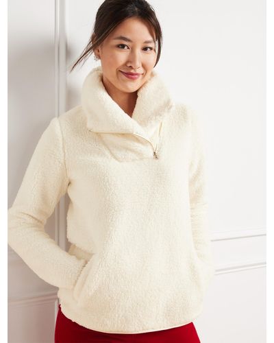 Talbots Ultra Plush Sherpa Fleece Shawl Zip Pullover Sweater - Natural