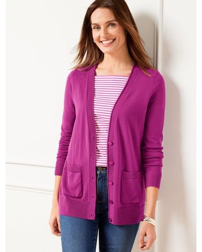 Talbots Patch Pocket Girlfriend Cardigan Sweater - Purple