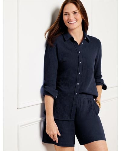 Talbots Airy Gauze Button Front Shirt - Blue