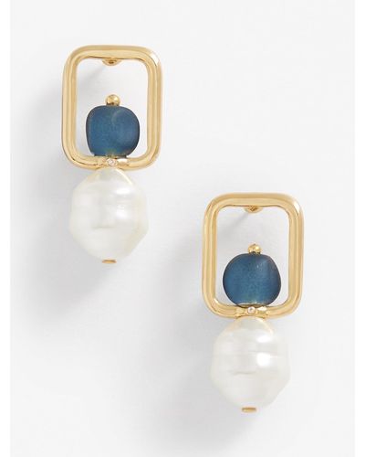 Talbots Contrast Pearl Earrings - Blue