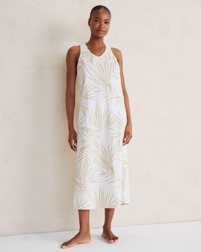 Talbots Organic Cotton Linen Palm Print Dress - Natural