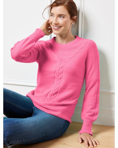 Talbots Cable Knit Crewneck Sweater - Pink