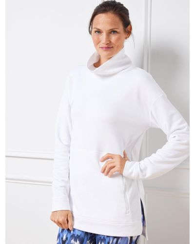 Talbots Inner Fleece Funnel Neck Pullover Sweater - White