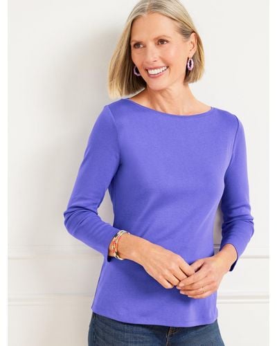 Talbots Solid Pima Bateau Neck T-shirt - Blue