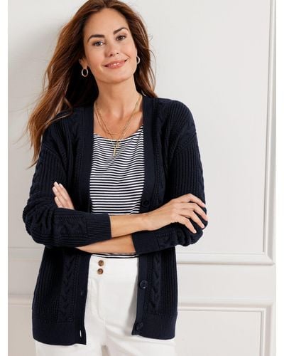 Talbots Cable Knit V-neck Cardigan Sweater - Blue