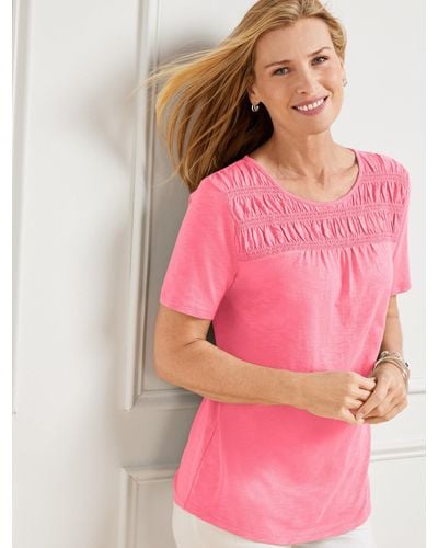 Talbots Smocked Crewneck T-shirt - Pink
