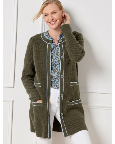 Talbots Tipped Texture Cardigan Sweater - Green