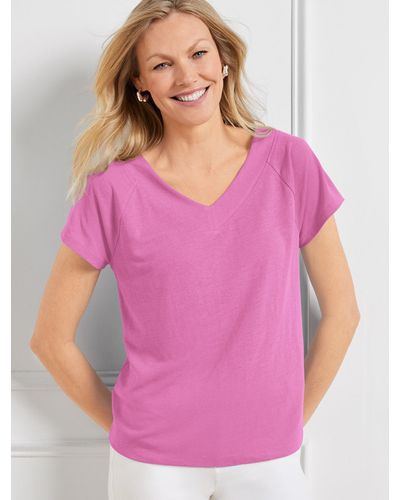 Talbots Linen Blend Raglan V-neck T-shirt - Purple