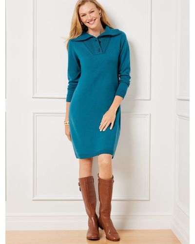 Talbots Supersoft Johnny Collar Sweater Dress - Blue