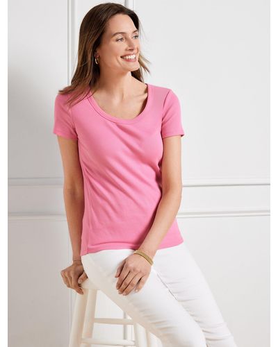 Talbots Ribbed Scoop Neck T-shirt - Pink