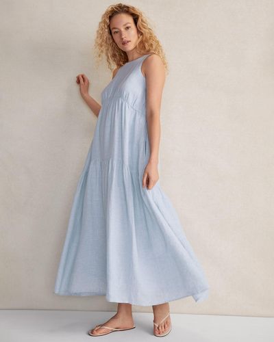 Talbots Linen Sleeveless Tier Dress - Blue