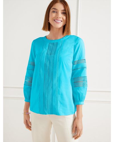 Talbots Embroidered Trim Top - Blue