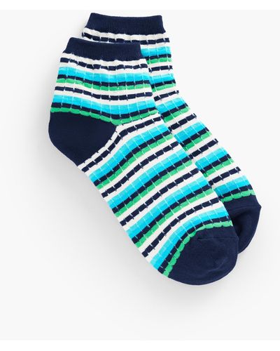 Talbots Scallop Stripe Crew Socks - Blue