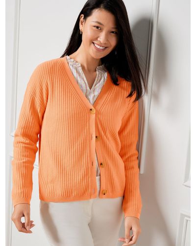 Talbots Ribbed V-neck Cardigan Sweater - Orange