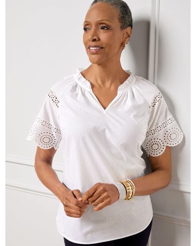 Talbots Embroidered Sleeve Top - White
