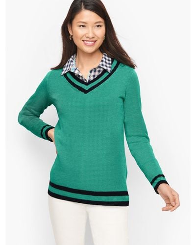 Talbots Tipped V-neck Sweater - Green