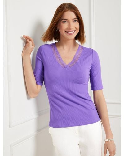 Talbots Lace Trim V-neck T-shirt - Purple