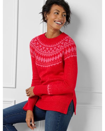 Talbots Fair Isle Crewneck Sweater - Red