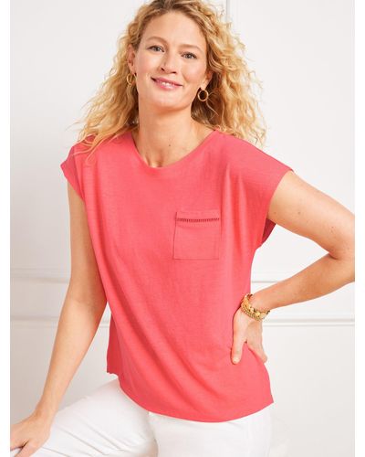 Talbots Linen Blend Dropped Shoulder T-shirt - Pink