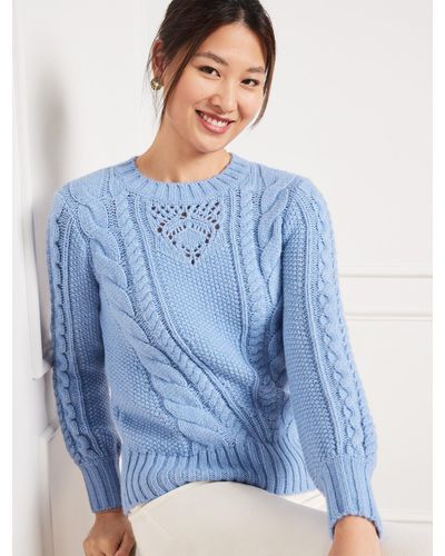 Talbots Balloon Sleeve Cable Knit Sweater - Blue