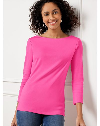 Talbots Solid Pima Bateau Neck T-shirt - Pink