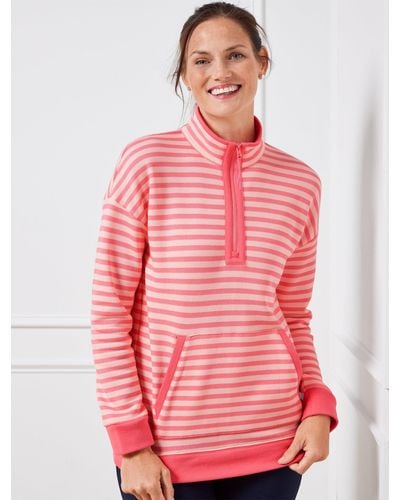 Talbots Vale Stripe Classic French Terry Half-zip Pullover Sweater - Red