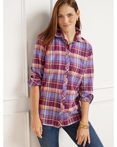Talbots Cotton Button Front Shirt in Blue