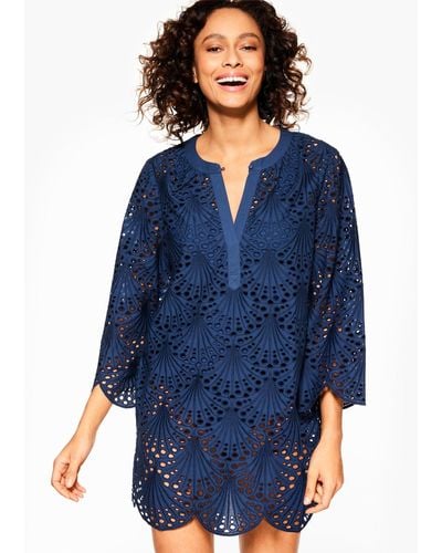 Talbots Eyelet Lace Shell Cover-up Dress - Blue