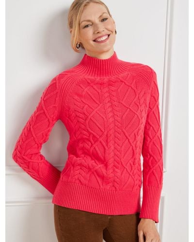 Talbots Cable Knit Funnel Neck Sweater - Red