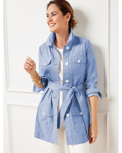 Talbots Newport Chambray Belted Coat - Blue